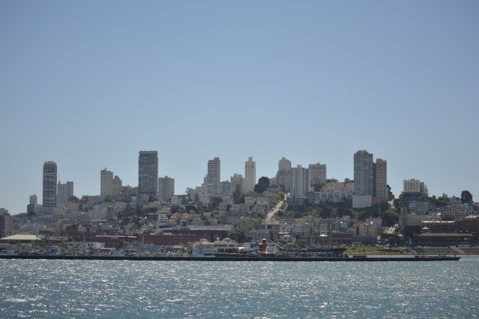 Pier 39, Golden Gate Bridge and Alcatraz Island, SFO, CA.